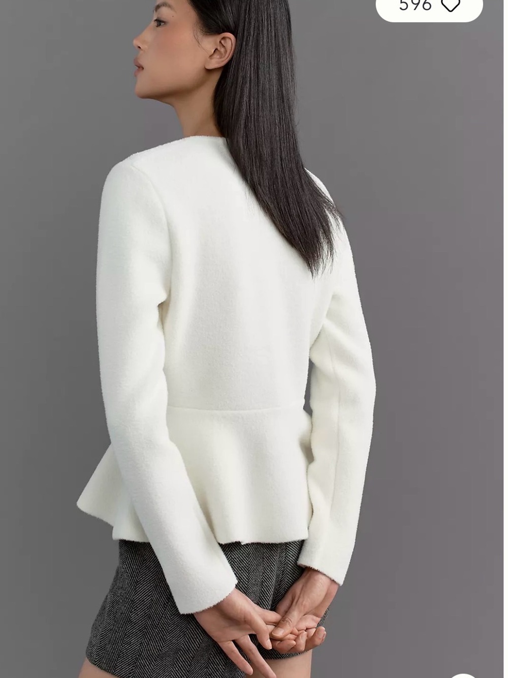 NWT NVLT Cream NVLT Sculpted Knit Collarless Blazer Jacket Peplum Sz S - Picture 3 of 9